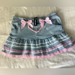 Hot Topic Sweet Society Denim Mini Skirt| Pink Bows| Heart Buttons| Plus Size 3X